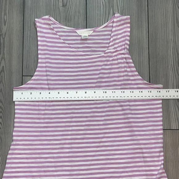 Caslon Womens Tank Top XS Purple White Striped Sleeveless Pullover Scoop Neck - Picture 4 of 6